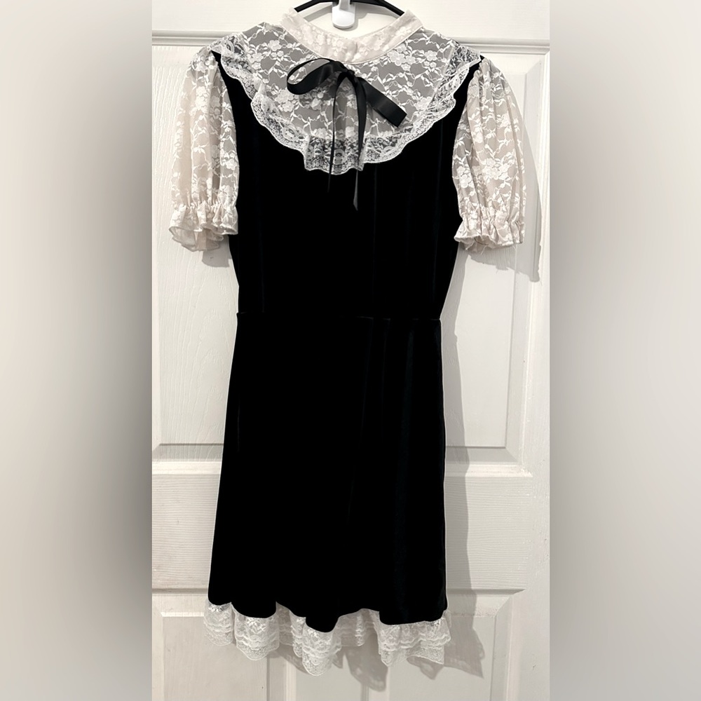 Vintage Gothic Black Velvet Dress with Lace Details